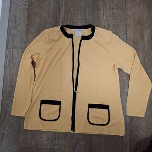 Exclusively Misook Petite Acrylic Jacket Small Yellow Black Trim 2 Pockets